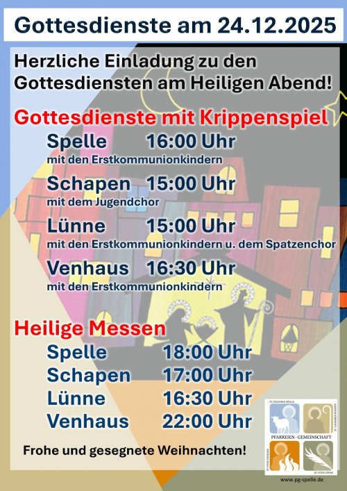 Gottesdienste an Weihnachten, Silvester, Neujahr